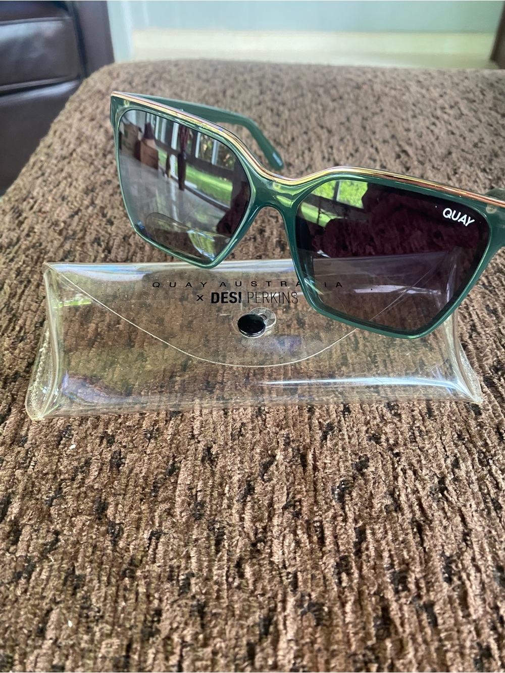Quay Australia Green Frame Sunglasses with Dark Brown Lenses